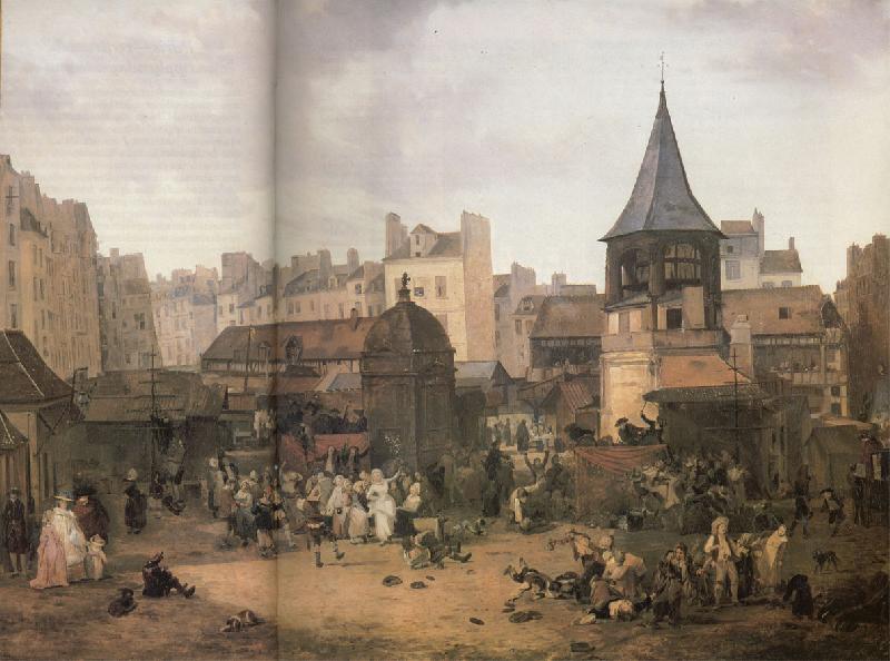 unknow artist gatubild fran 1700 talets paris oil painting picture